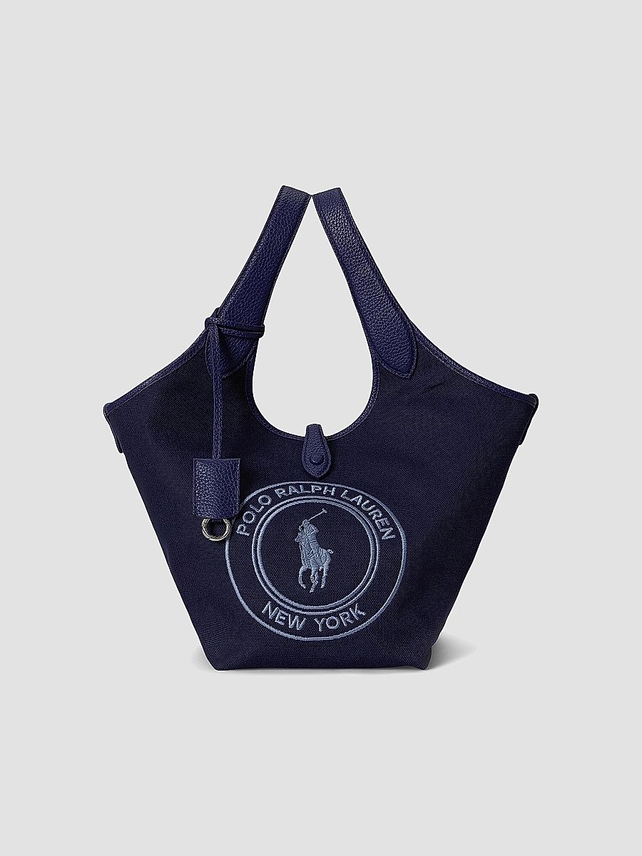 Polo Ralph Lauren Women's Polo Play Medium Logo Cotton Canvas Tote Bag - Newport Navy