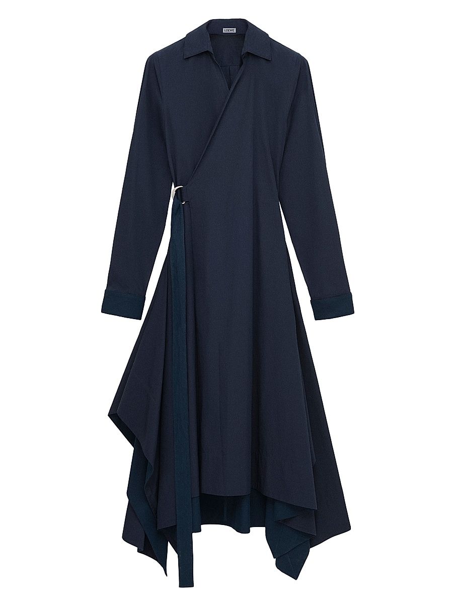 Women's Draped Wrap Cotton-Blend Midi-Dress - Navy Blue - Size 8