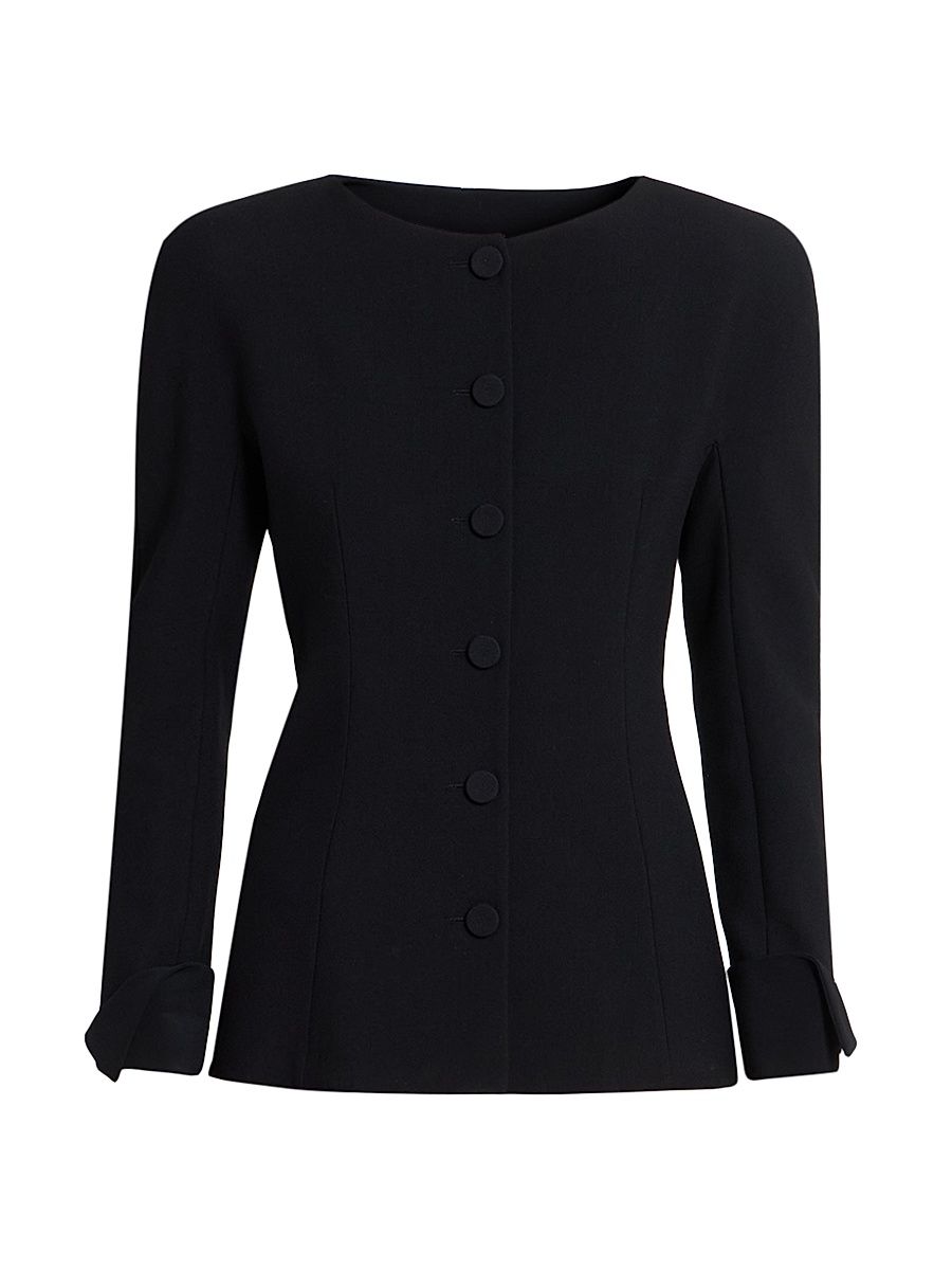 Women's Jewel Neck Wool Jacket - Black - Size 12