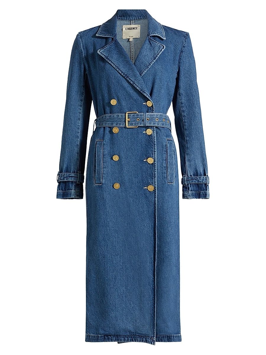 Women's Bradley Belted Cotton Denim Trench Coat - Lynnwood - Size Large