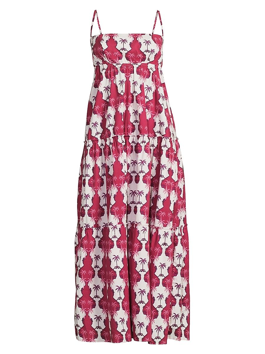 Women's Printed Stretch-Cotton Maxi Dress - Pink Palma - Size XL