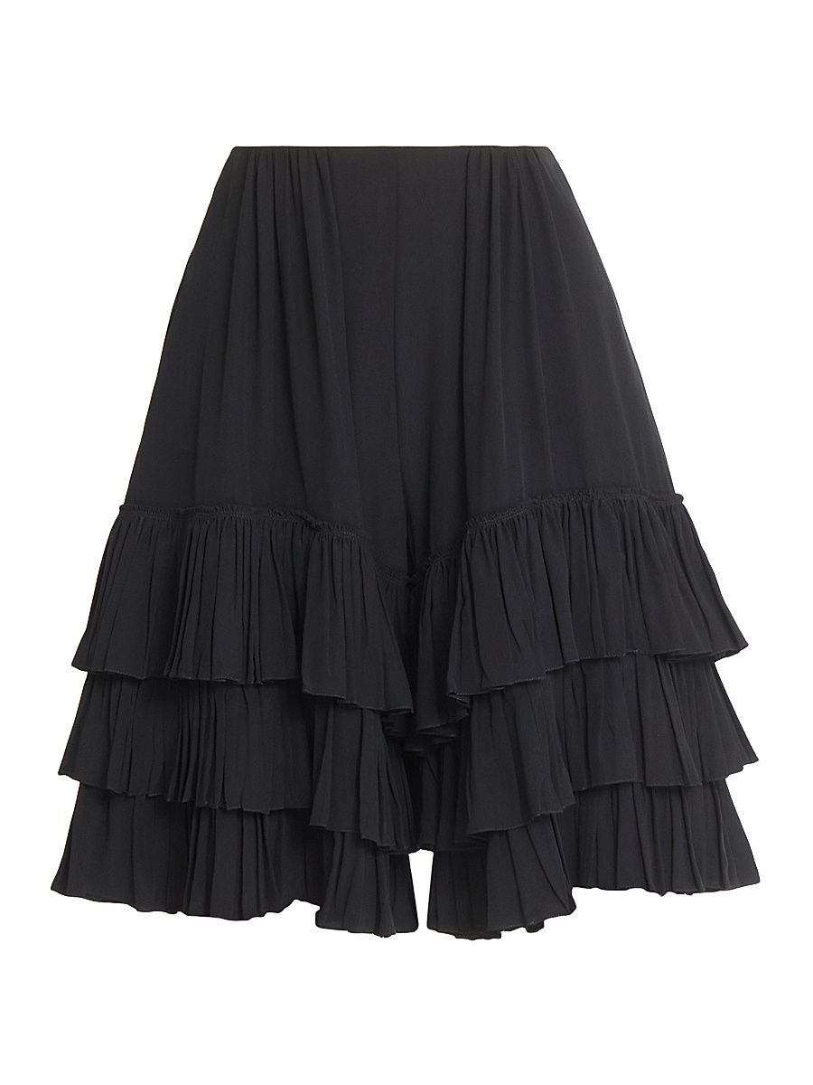 Women's Ruffled Silk Shorts - Black - Size 2