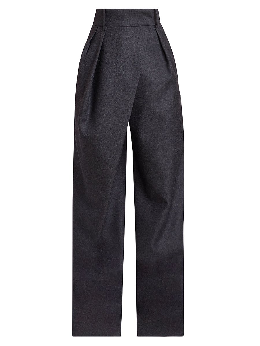 Women's Wool-Blend Wrap Trousers - Anthracite Melange - Size 10