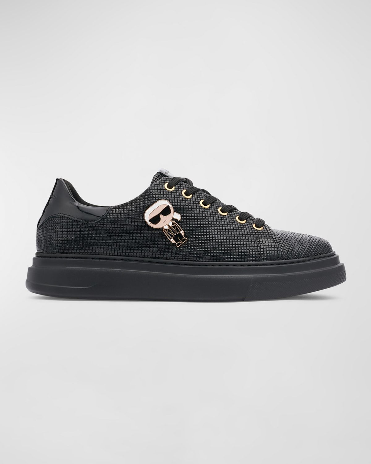 Men & apos;s Low-Top Printed Leather Sneakers with Karl Pin