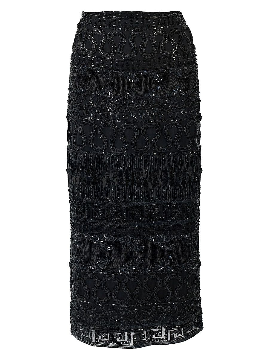 Women's Embellished Midi-Skirt - Black - Size 8