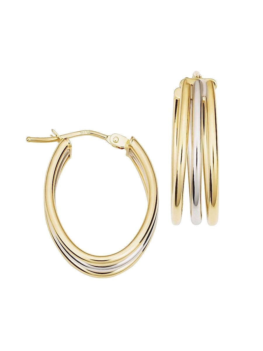 Women's 14K Yellow Gold, White Gold Trifecta Hoops - Yellow Gold