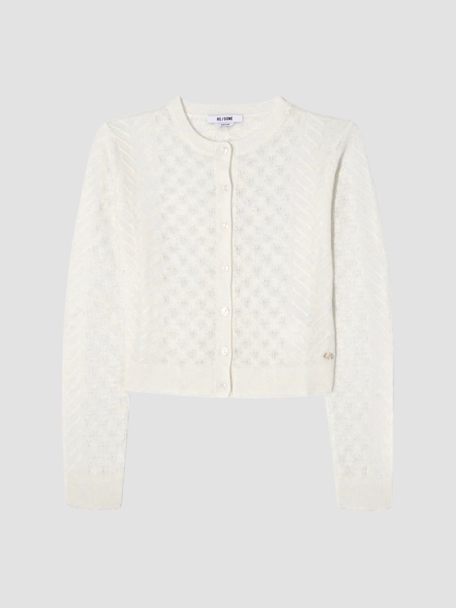 Re/done Women's Emma Cable-Stitch Cardigan - Vintage White - Size Large
