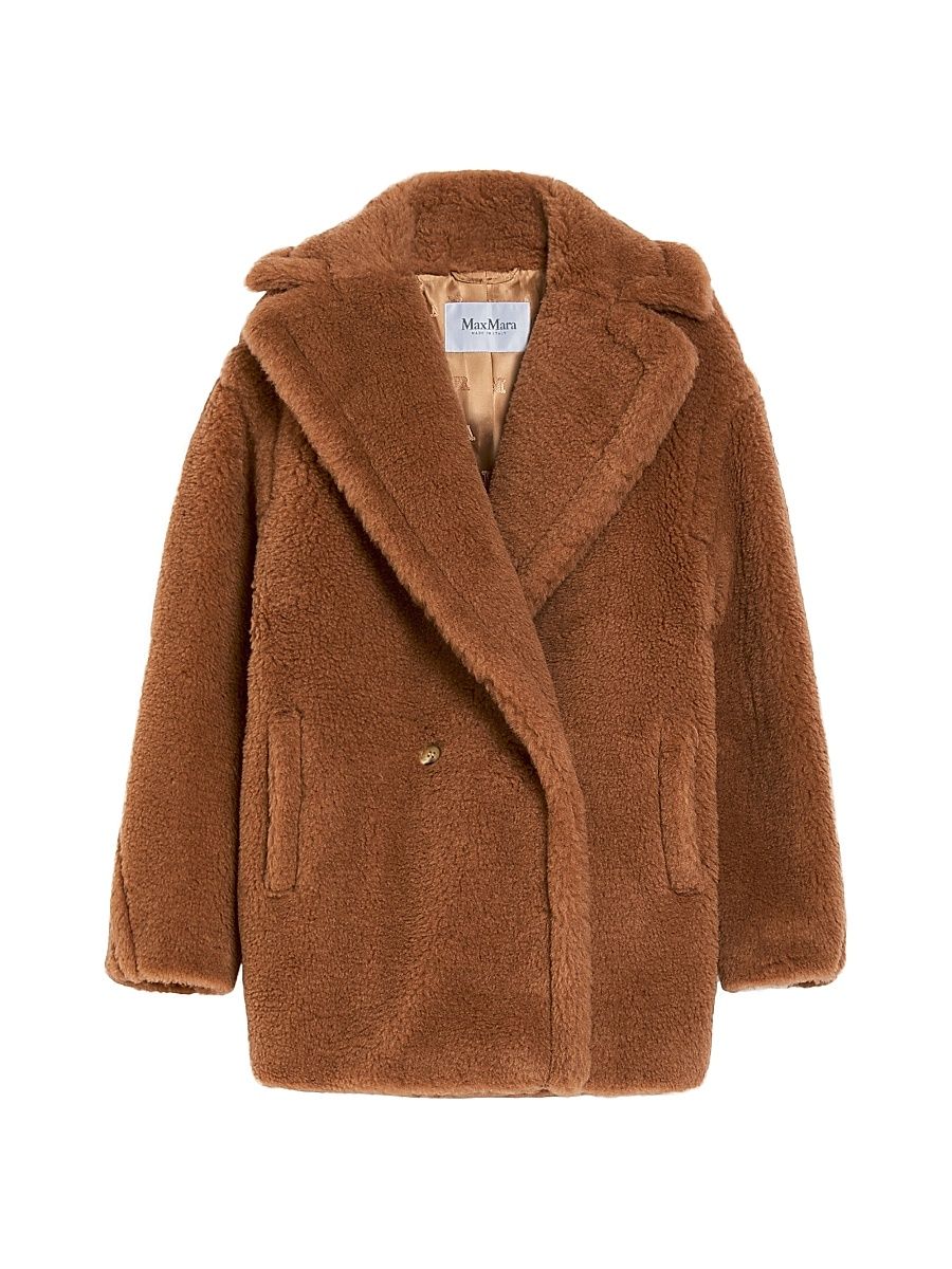Women's Short Teddy Bear Icon Coat - Camel - Size Large