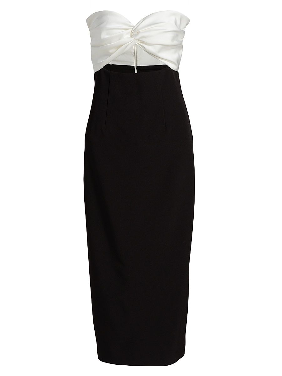Women's Marlo Colorblocked Satin & Stretch Cady Strapless Cocktail Dress - Black Ivory - Size 12
