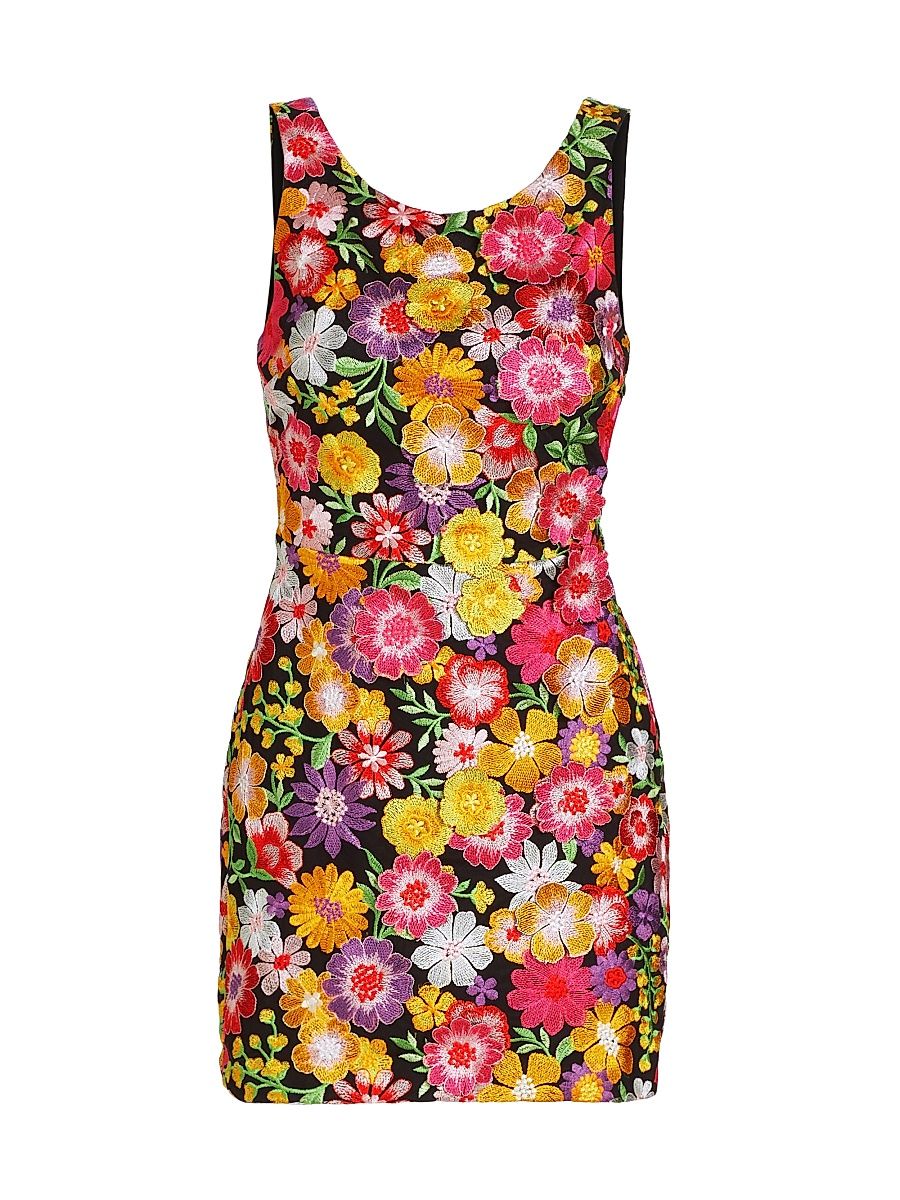 Women's Julie Lattice-Back Floral Minidress - Black Multi - Size 10