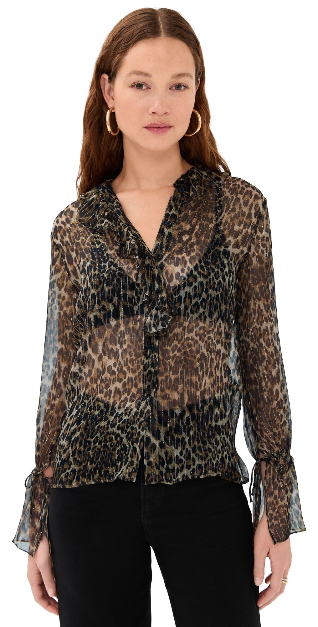 Nili Lotan Cecily Shirt Metallic Leopard L