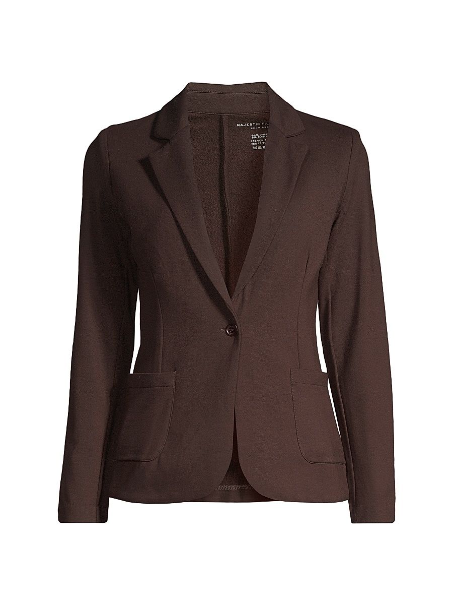 Women's Single-Breasted French Terry Blazer - Aubergine - Size Medium