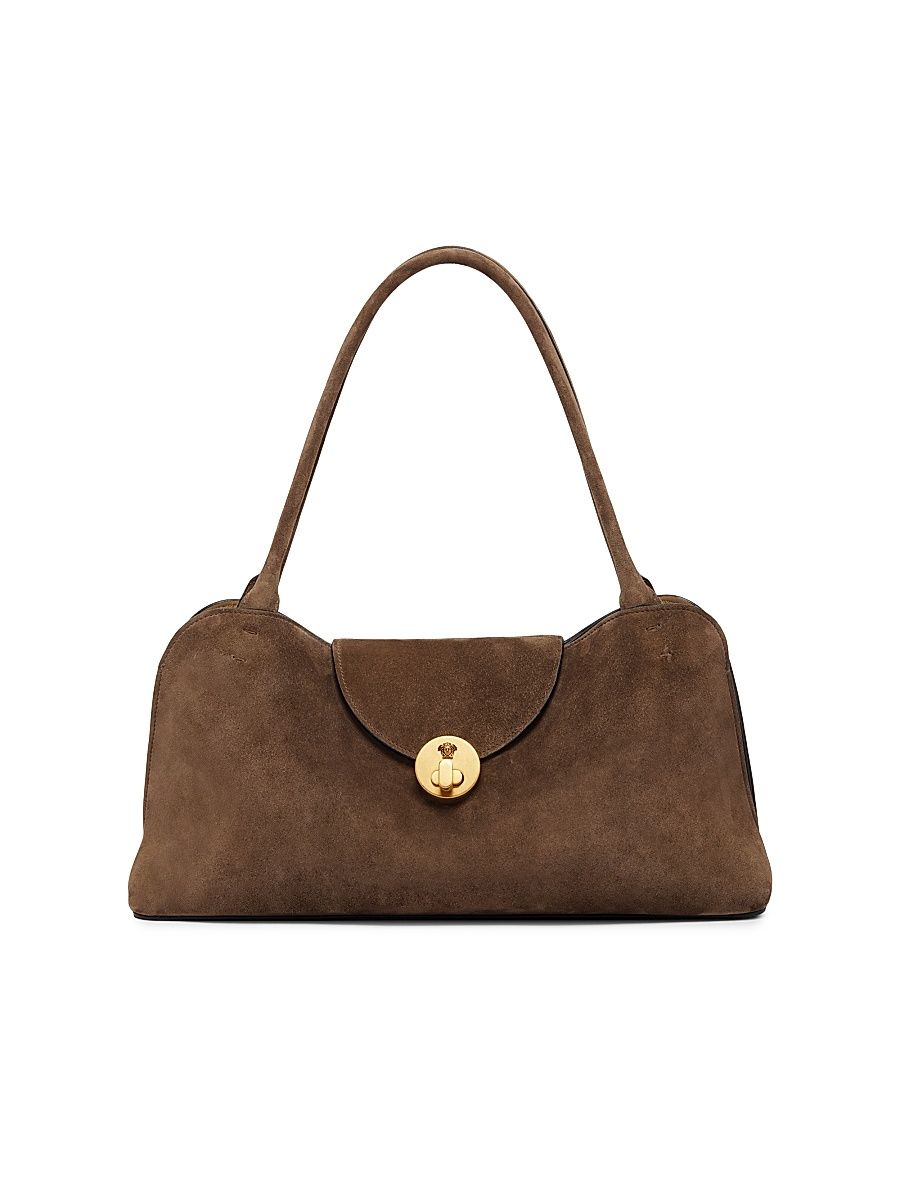 Women's Medium Suede Shoulder Bag - Taupe Gold
