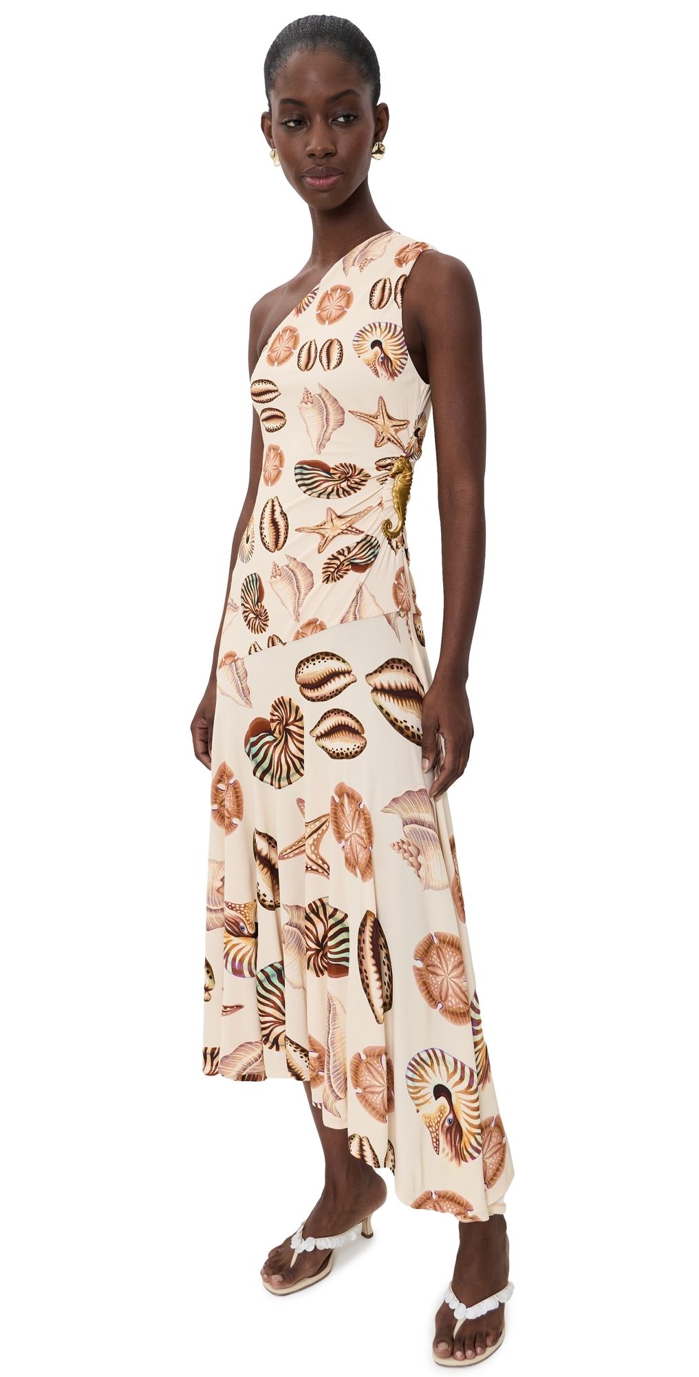 FARM Rio Marine Shells One Shoulder Maxi Dress MARINE SHELLS SAND S