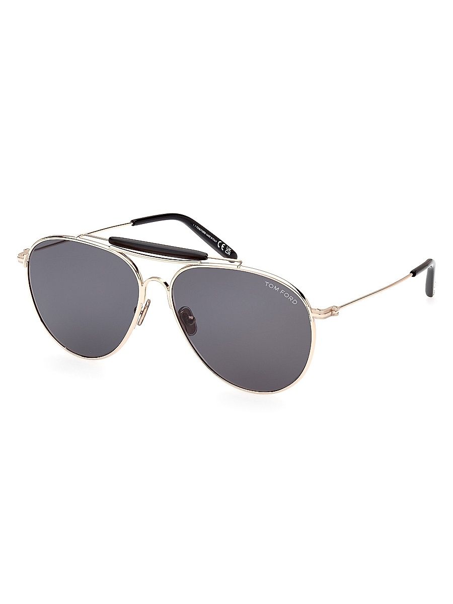 Men's 60MM Navigator Metal Sunglasses - Rose Gold
