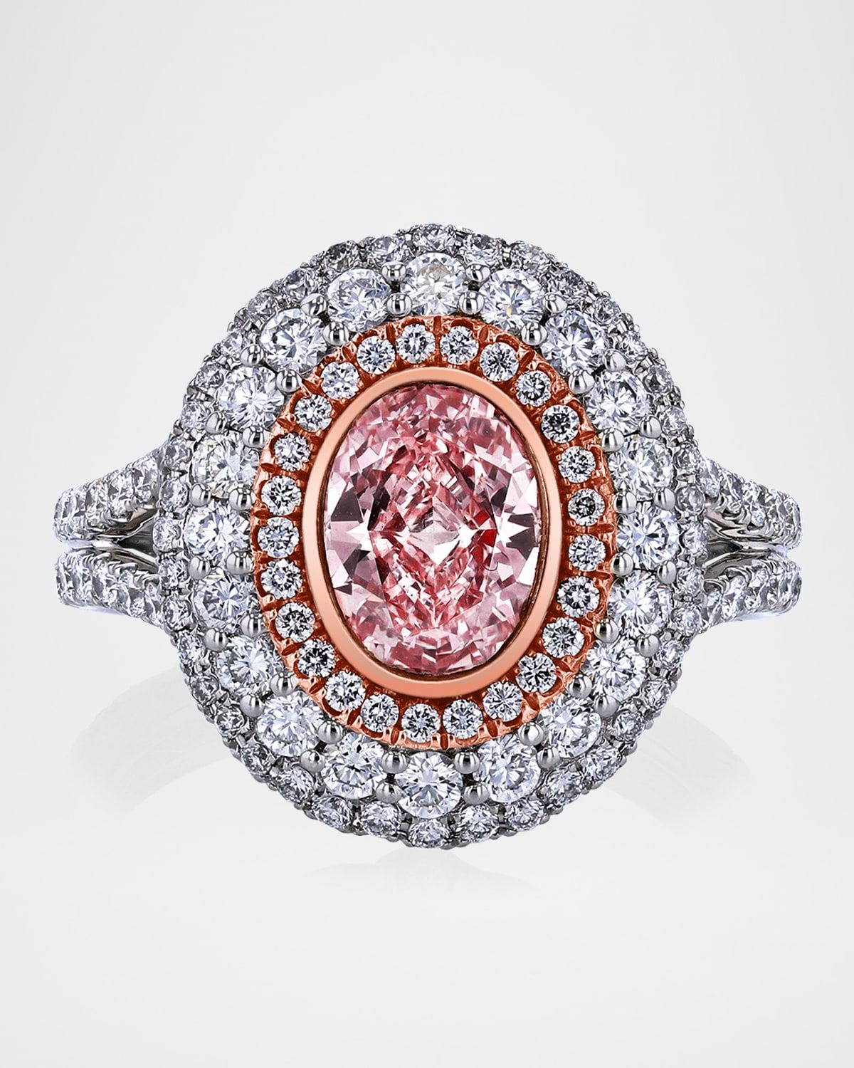 Platinum and 18K Rose Gold Diamond Statement Ring, Size 6.5, 2.18tcw