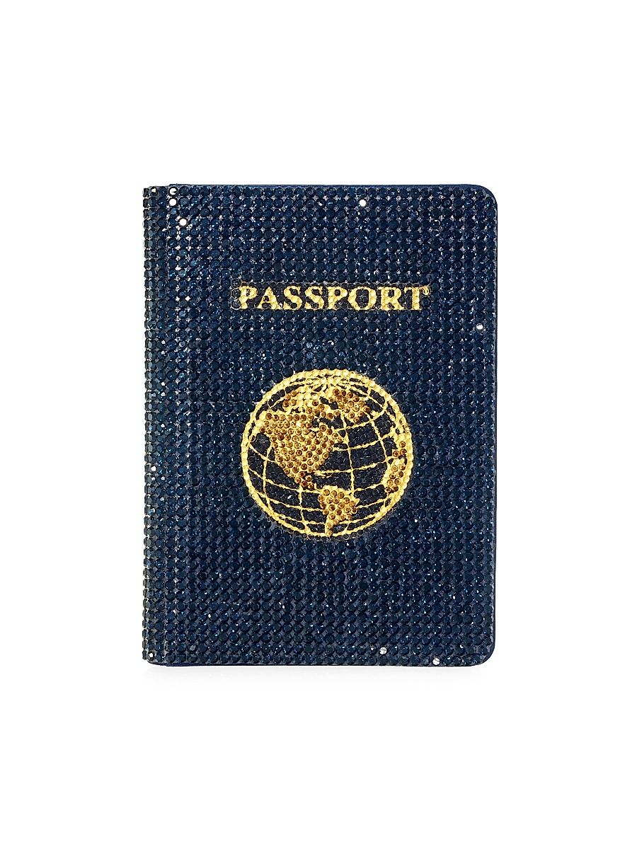 Women's Leather & Crystal Passport Holder - Navy