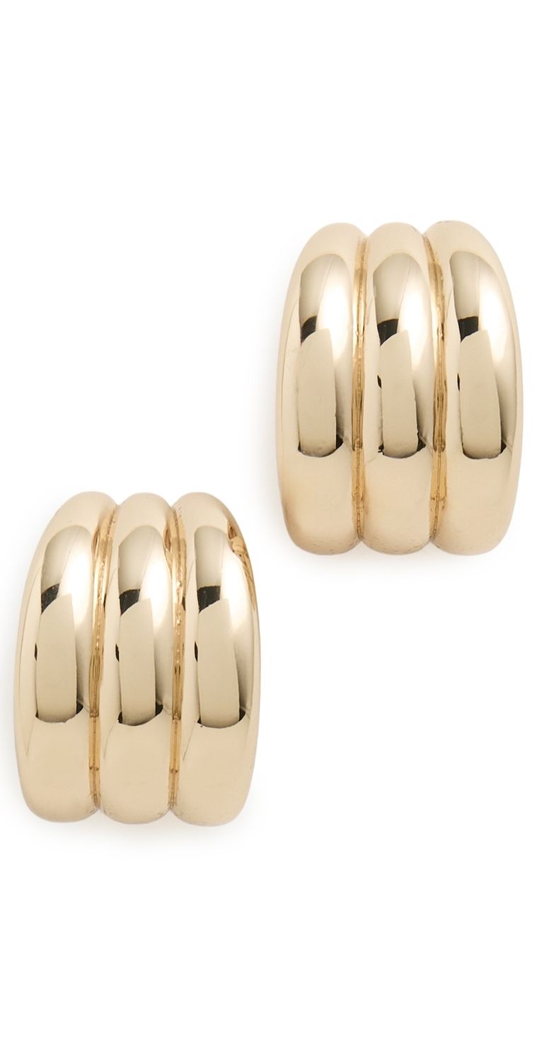 Ettika Tripple Ribbed Hoops Gold One Size