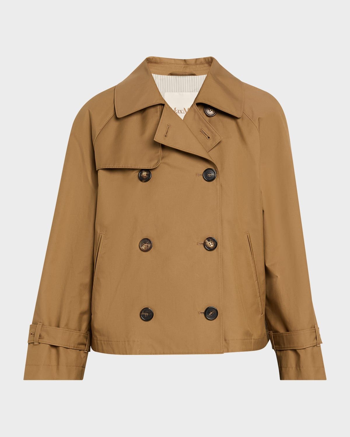 Short Water-Repellent Twill Trench Coat
