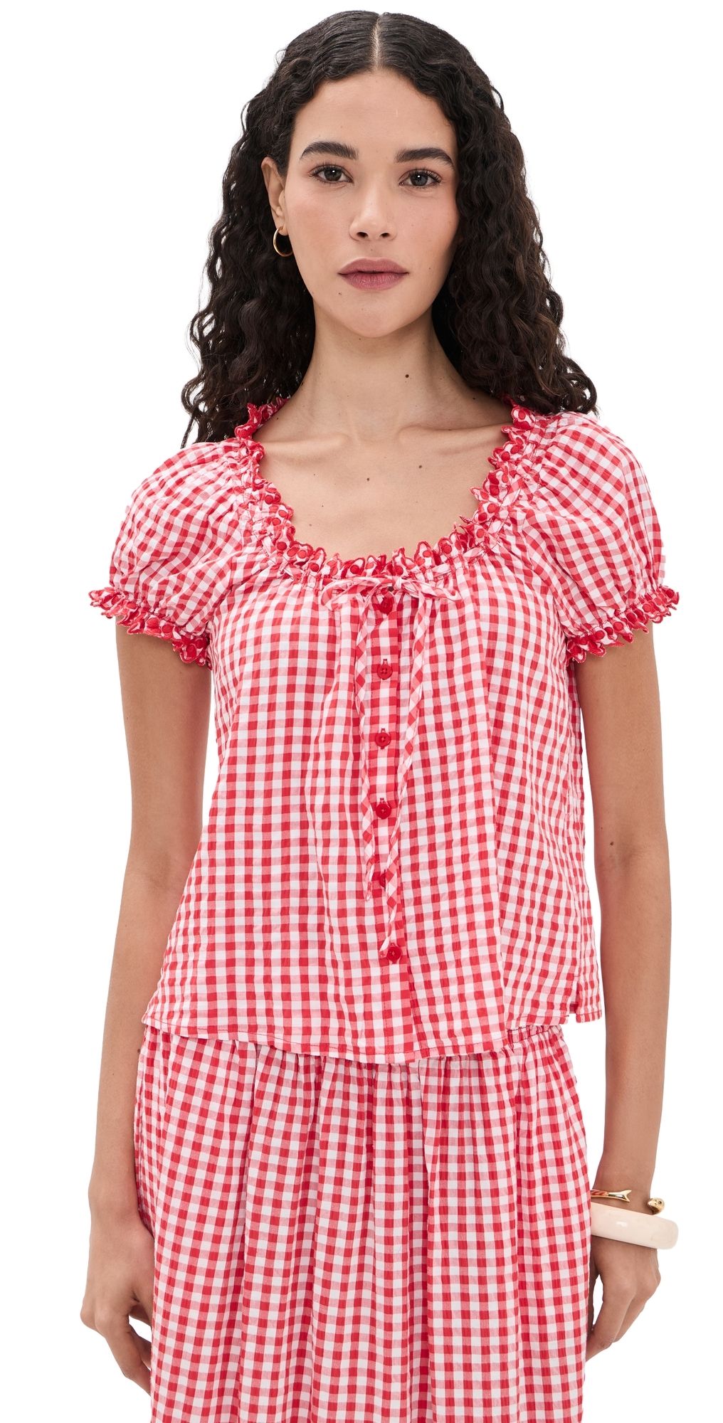 Splendid Gigi Gingham Top Firework/White L