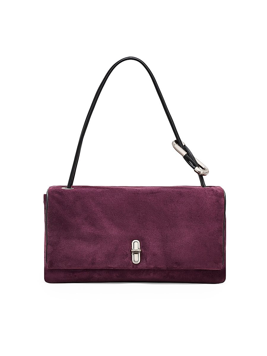 Women's The Suede Large Dual Shoulder Bag - Dark Plum