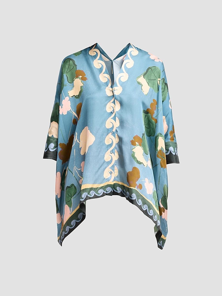 Women's Fatima Printed Draped Blouse - Descanso Scarf - Size Large