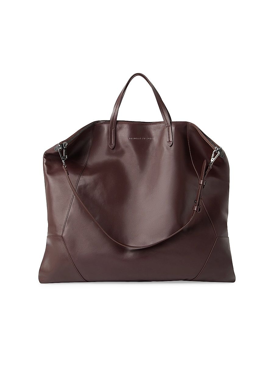 Women's Duo Large Shopper Bag in Calfskin with Monili - Burgundy