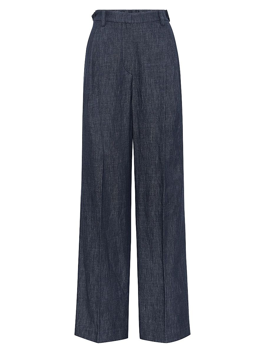 Women's Cotton Denim Effect Twill Tailored Relaxed Trousers - Denim - Size 14