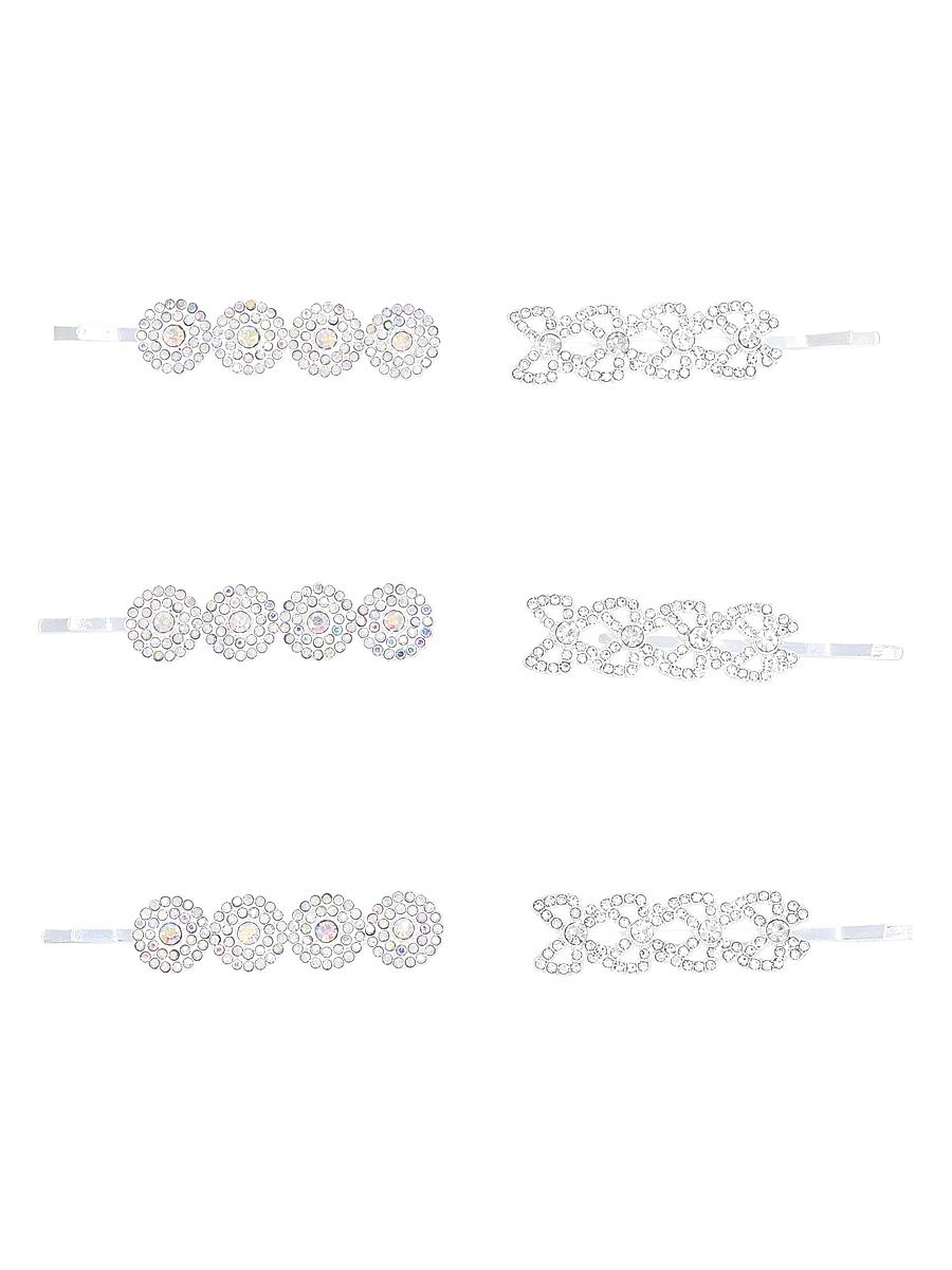 6-Piece Crystal Bobby Pin Set - Silver