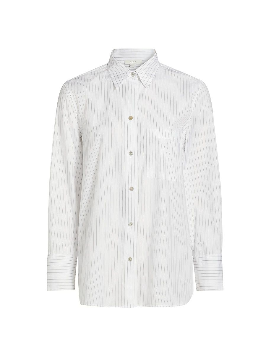 Women's Striped Cotton Long-Sleeve Shirt - Optic White Black - Size XXS