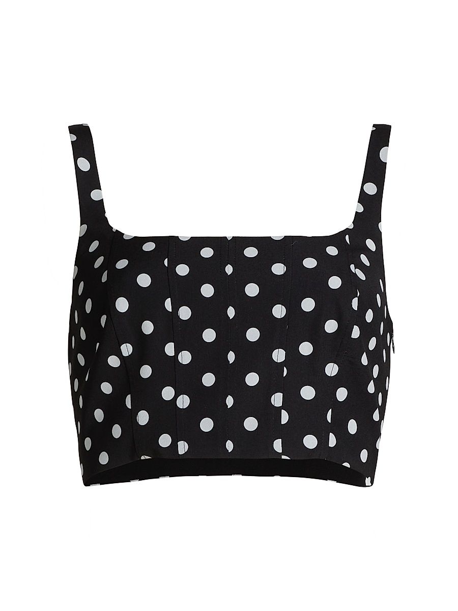 Women's Rhea Polka Dot Cropped Corset Tank - Jet Optic Polka Dot - Size 12
