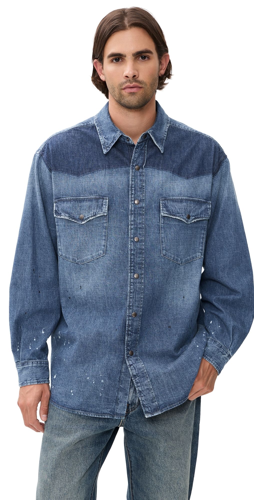 Maison Margiela Bicolor Denim Button Down Shirt Old Blue/Spots 46