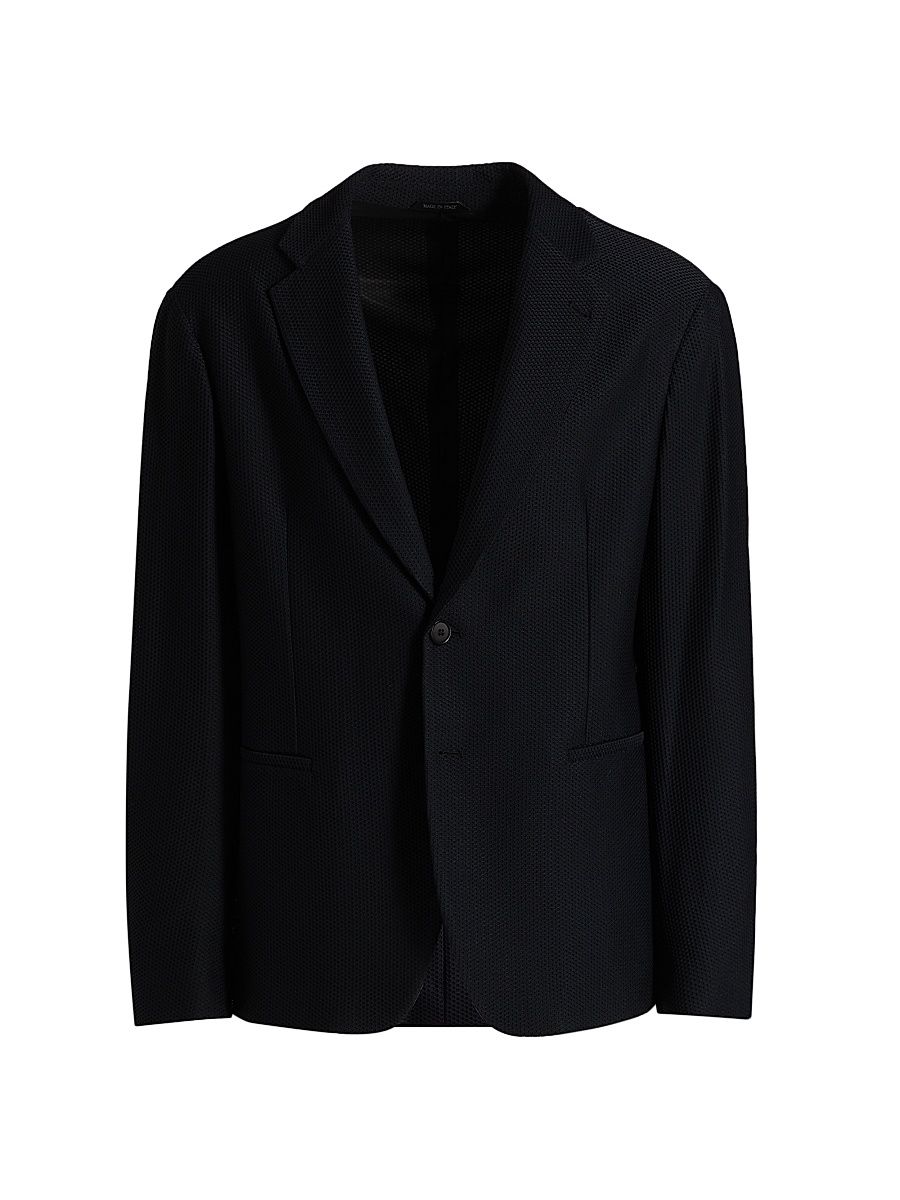 Men's Single-Breasted Stretch-Nylon Jacket - Black - Size 42
