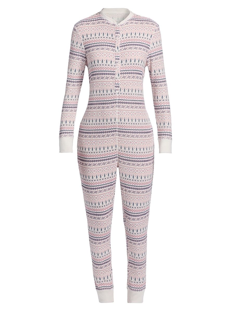 Women's Fair Isle-Inspired Waffle Romper - Winter Rose - Size Large