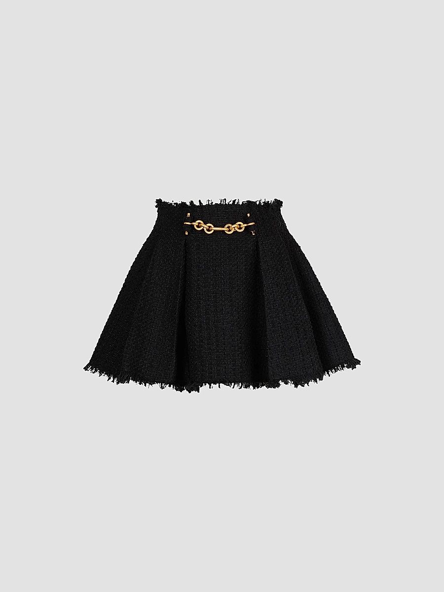 Balmain Women's Goldtone Chain-Detailed Tweed Flared Miniskirt - Noir - Size 2