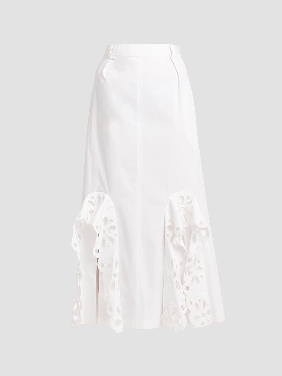 Moschino Women's Eyelet-Trim Stretch-Cotton Midi Skirt - White - Size 12