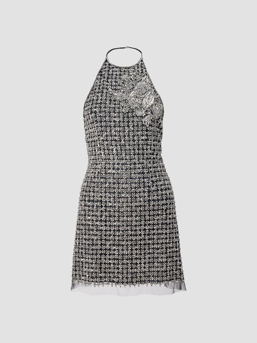 Carolina Herrera Women's Chalet Embellished Halterneck Mini Dress - Black Multi - Size 8