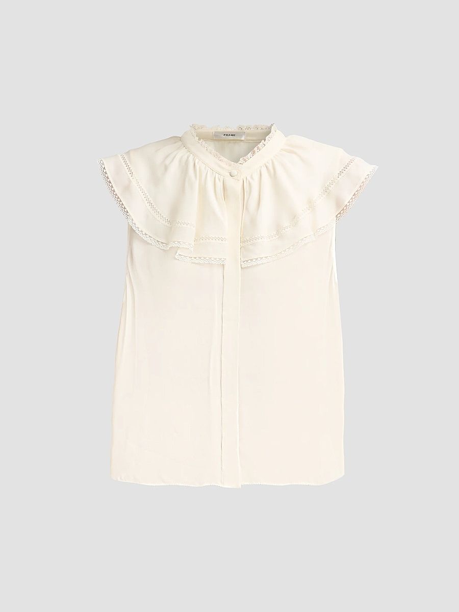 FRAME Women's Lace Decor Soirée Silk Top - Cream - Size Small