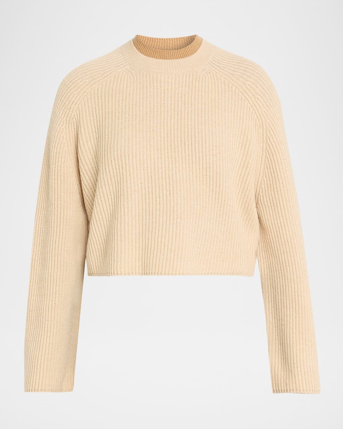 Double-Collar Wool Crop Crewneck Sweater