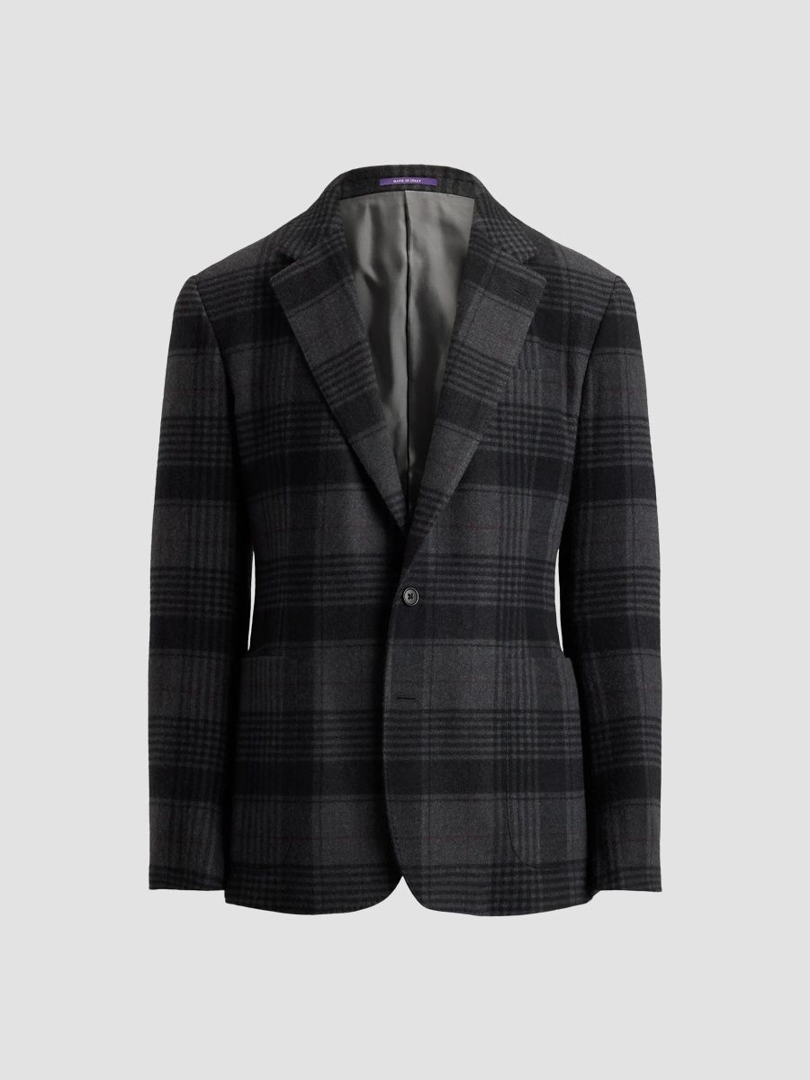 Ralph Lauren Purple Label Men's Glenn Plaid Cashmere Jacket - Charcoal Multi - Size 48