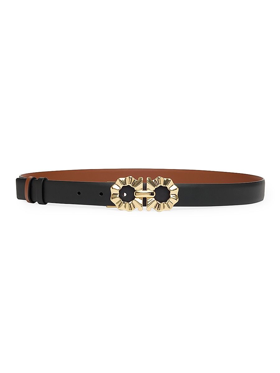 Women's Donna Gancini Buckle Reversible Leather Belt - Nero - Size Large