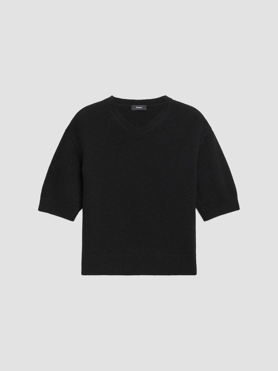 Theory Women's Cashmere Crop Sweater - Black - Size Large