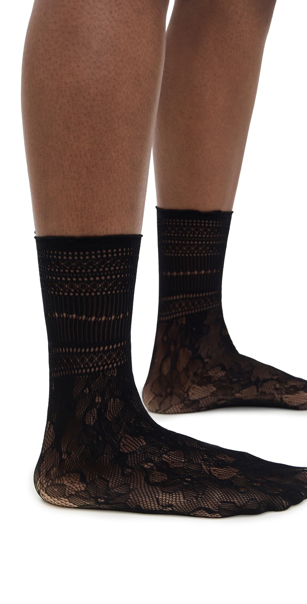 Stems Peony Lace Crew Socks Black One Size