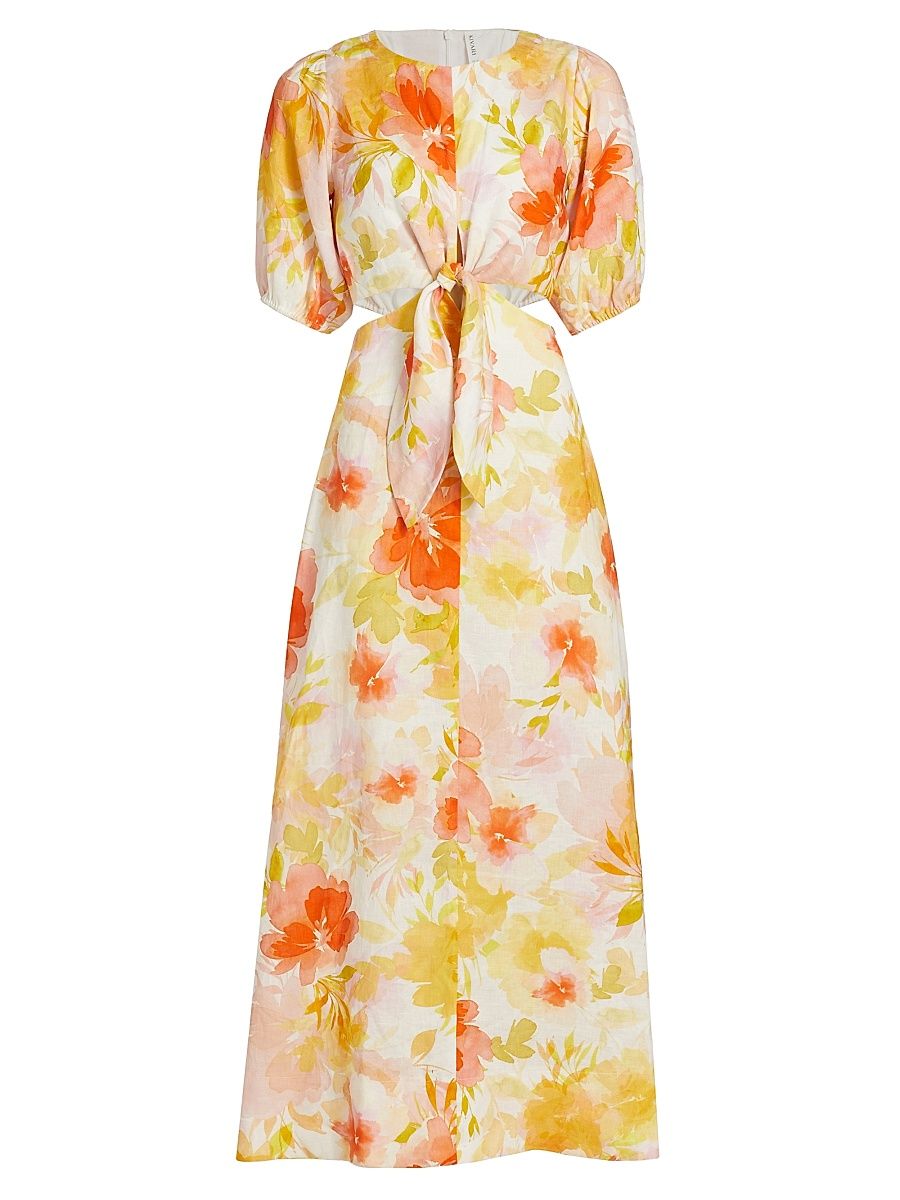Women's Genevieve Cut-Out Waist Maxi Dress - Watercolour Floral - Size Large