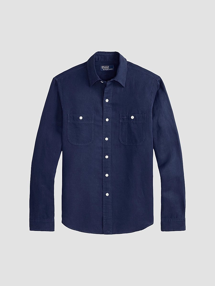 Men's Classic-Fit Linen-Silk Shirt - Newport Navy - Size XXL