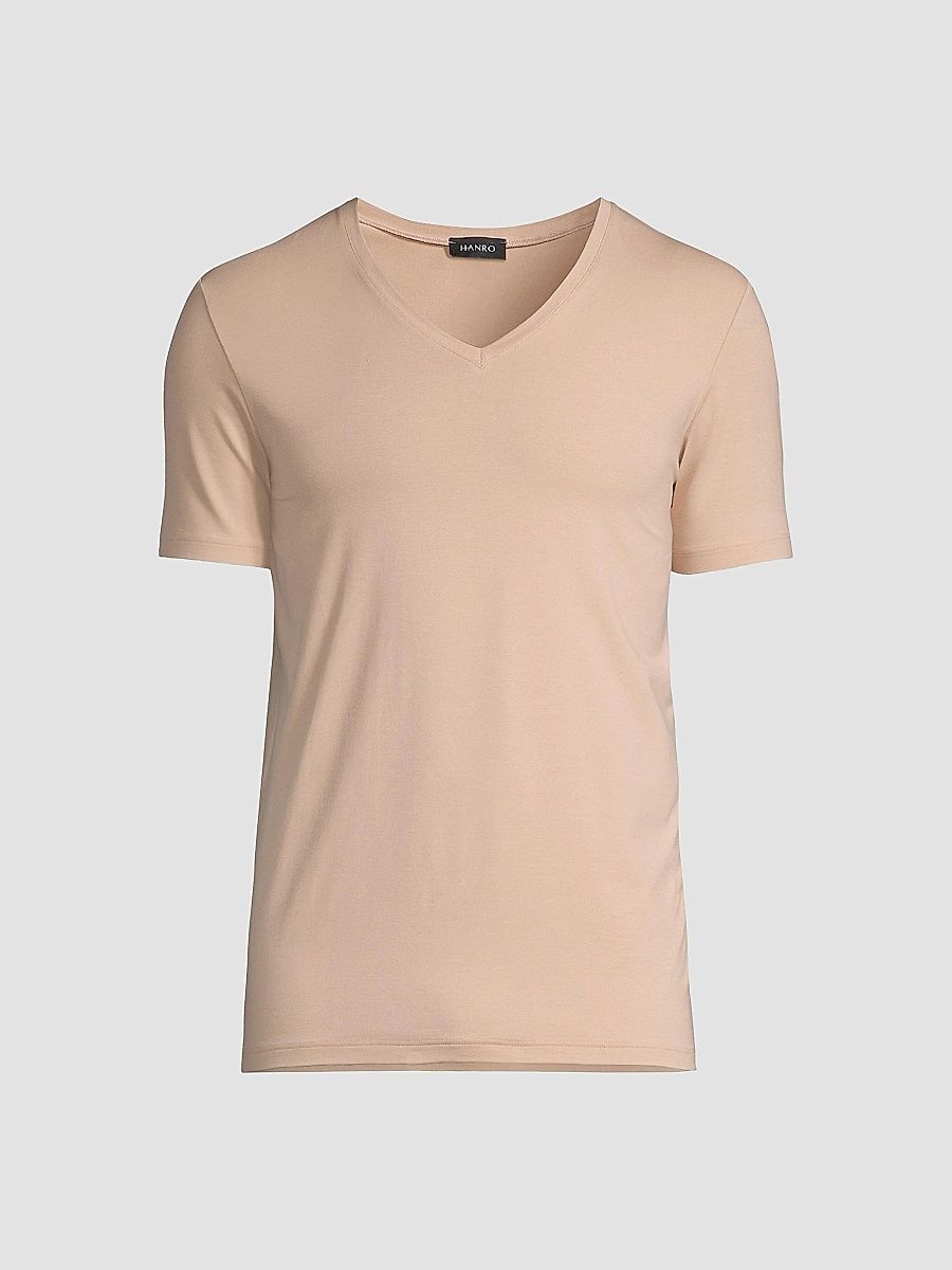 Hanro Men's Cotton Superior Short Sleeve V-Neck Tee - Neutral - Size XL