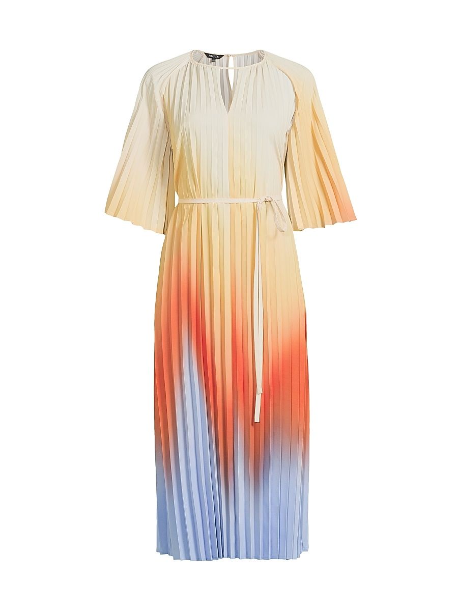 Women's Accordion-Pleated Ombré Crepe de Chine Midi-Dress - Arctic - Size XS