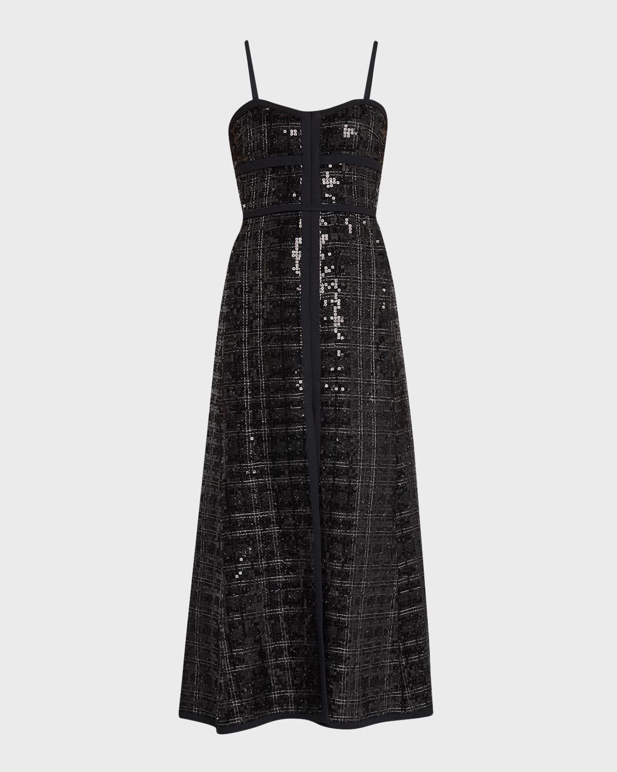 Check Sequin Tweed Sleeveless Midi Dress
