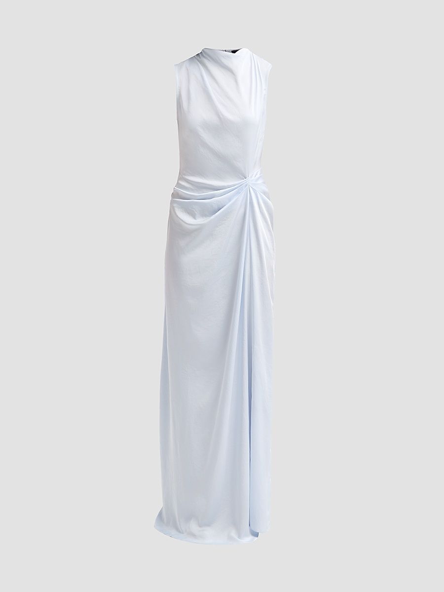 Women's Sleeveless Draped Lightweight Satin Gown - Cloud - Size 14