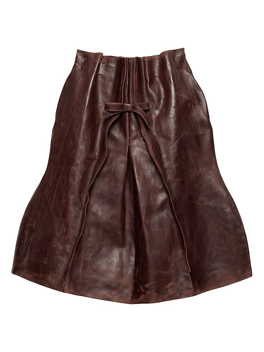Women's Leather Midi Skirt - Brown - Size 4